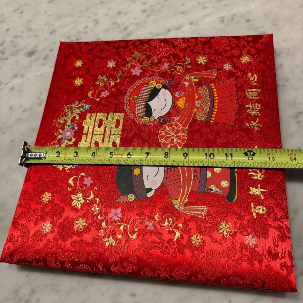 Chinese Wedding Photo Album Red Silk Brocade Double‎ Happiness Xi Large 12.5in